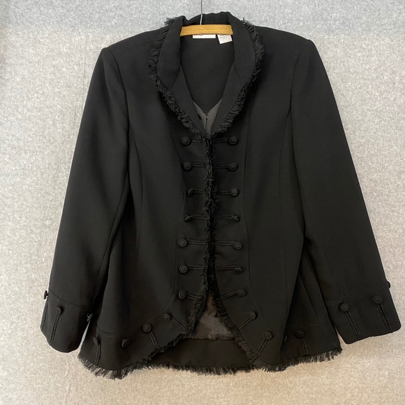 SOFT SURROUNDINGS Stratford Jacket Womens Medium Blazer Military Ruffles Black - Picture 1 of 8